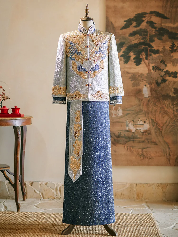 

Свадебное платье, банкетный костюм жениха, Xiuhe Hanfu, одежда в традиционном китайском стиле, свадебные топы, комплекты с юбкой для мужчин