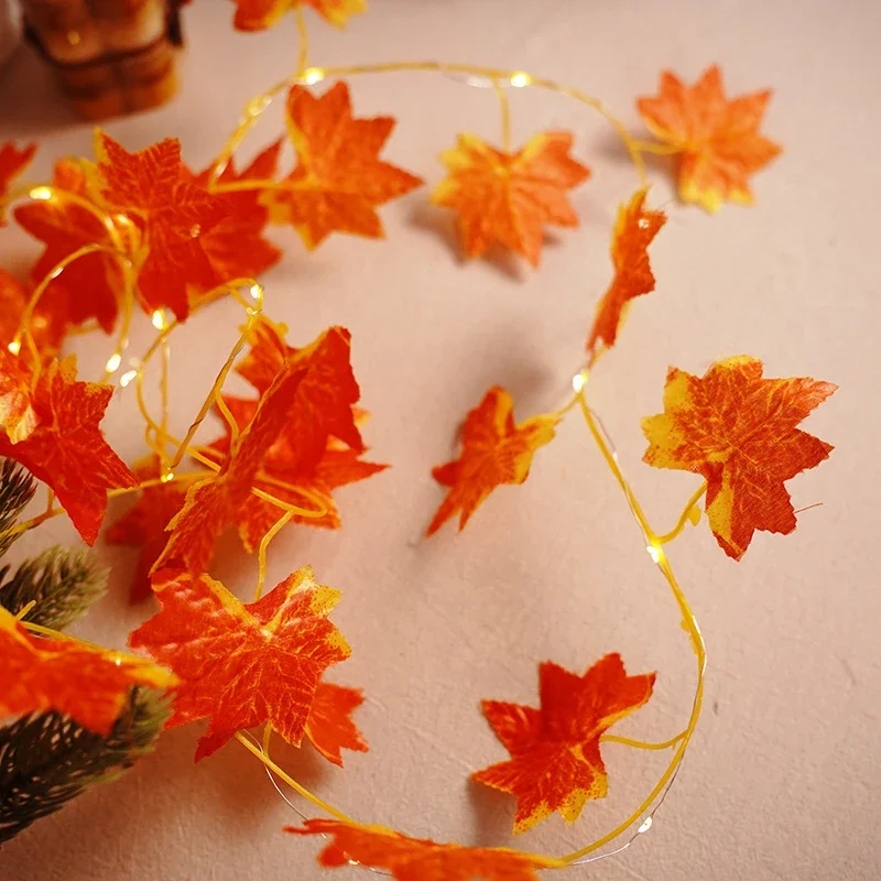 Ghirlanda di foglie d'acero autunnali artificiali solari da 2 m, lucine a led per decorazioni natalizie, feste di ringraziamento, decorazioni fai da te per Halloween