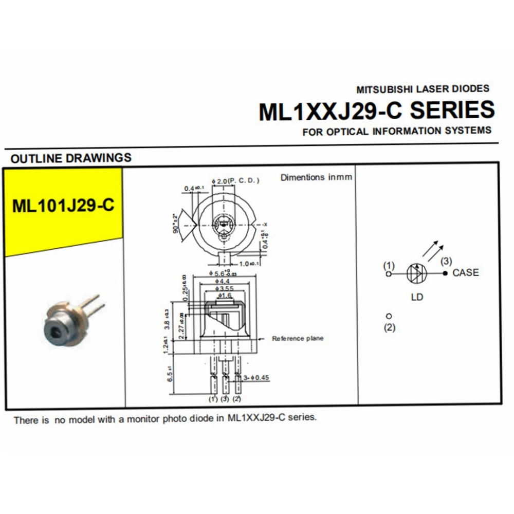 Новый ML101J29 650nm 200 МВт лазерный диод 5,6 мм TO-18 однорежимный LD