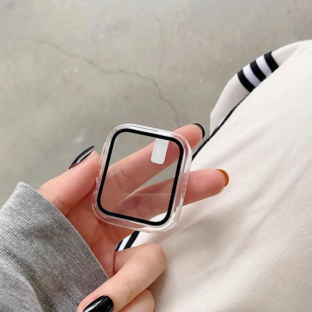 Gehärtetes Glas + Hülle für Apple Watch 38 mm 40 mm 41 mm 42 mm 44 mm 45 mm 46 mm Displayschutzfolie Schutzhülle iWatch 10 8 7 9 6 SE 5