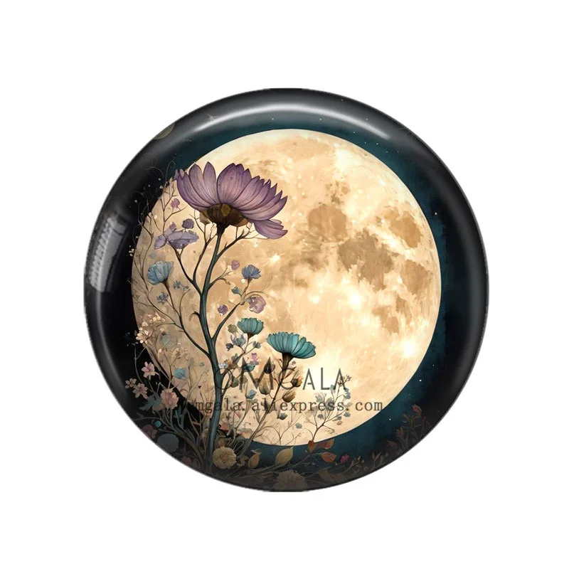 Beauty Moon And Floral Art Paintings 12mm/18mm/20mm/25mm Round Photo glass cabochon demo flat back Making findings
