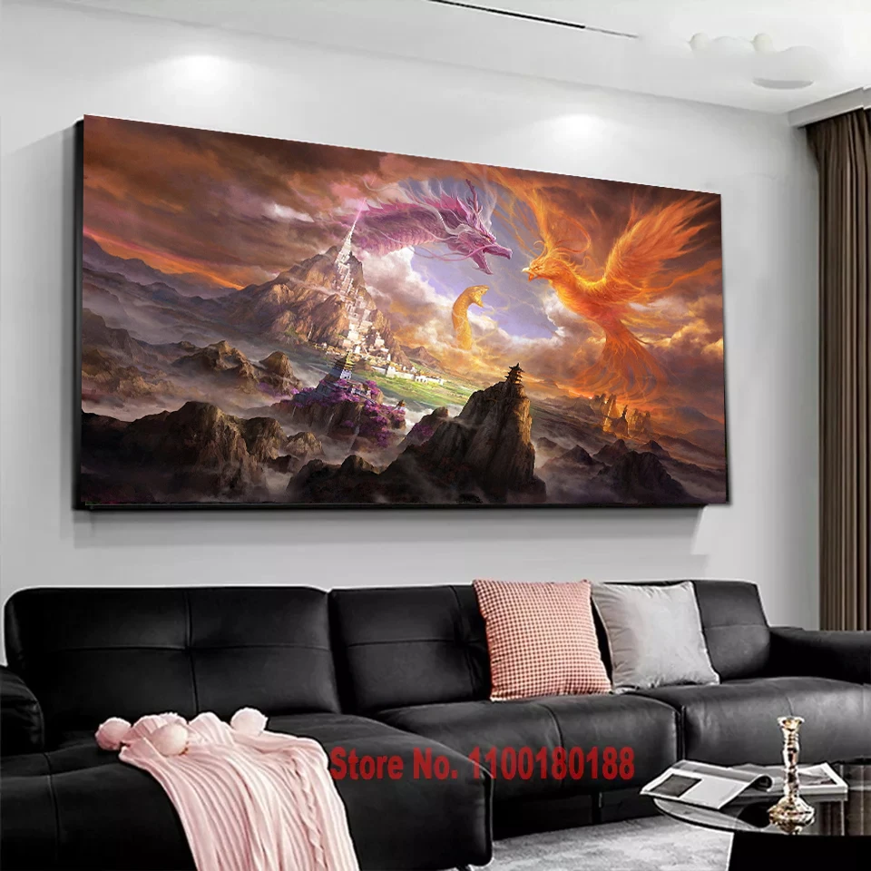 Dragon vs Phoenix Snake Diamond Painting large Diamond Embroidery CrossStitch Diamond puzzle Castle Landscape Amazing Artworks