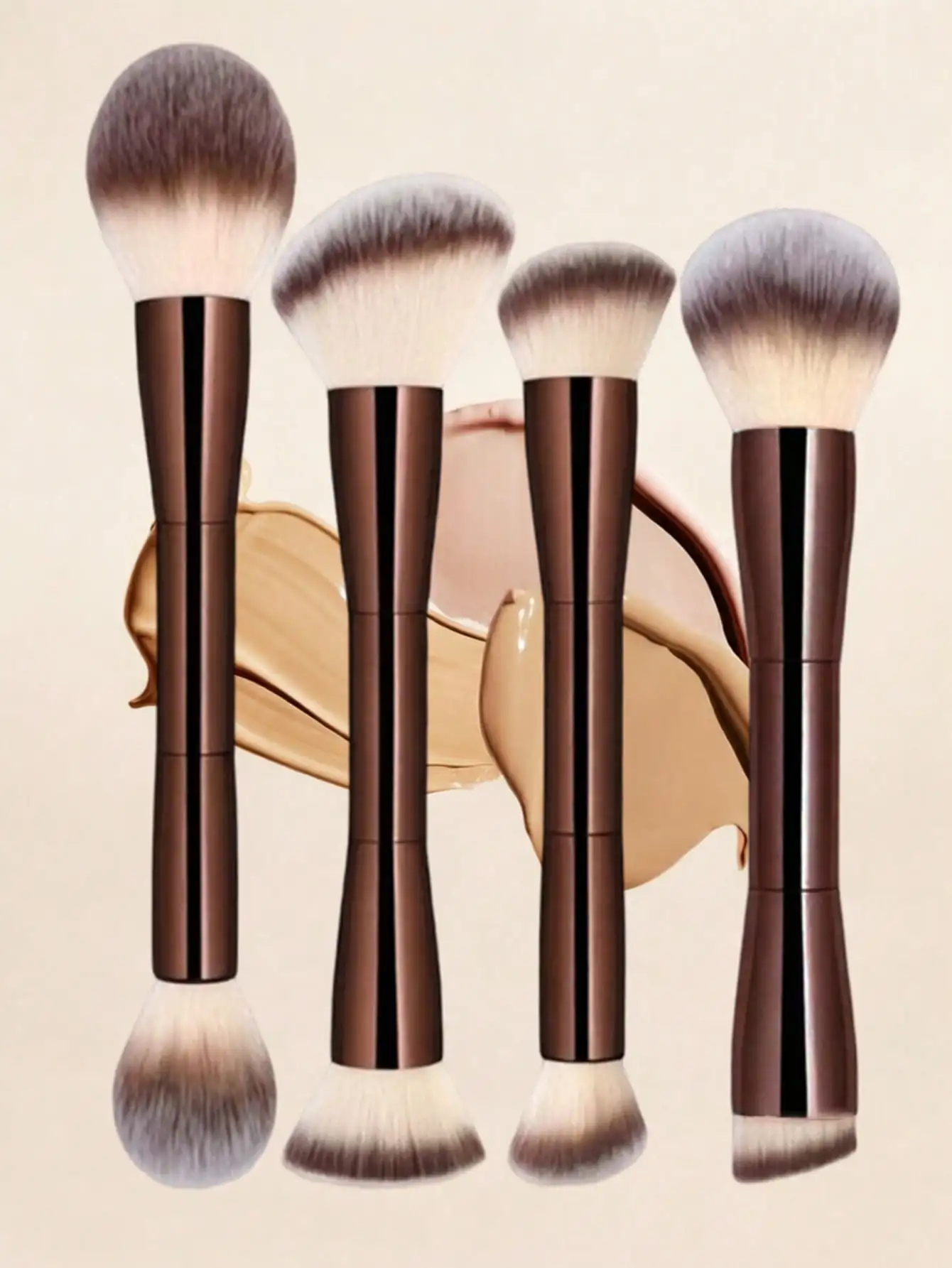

Double-Ended Makeup Brush Set - Foundation, Powder, Blush & Highlighter - Soft Synthetic Hair, Aluminum Handle, Travel-Friendly, Professional Grade For All Skin Types.
