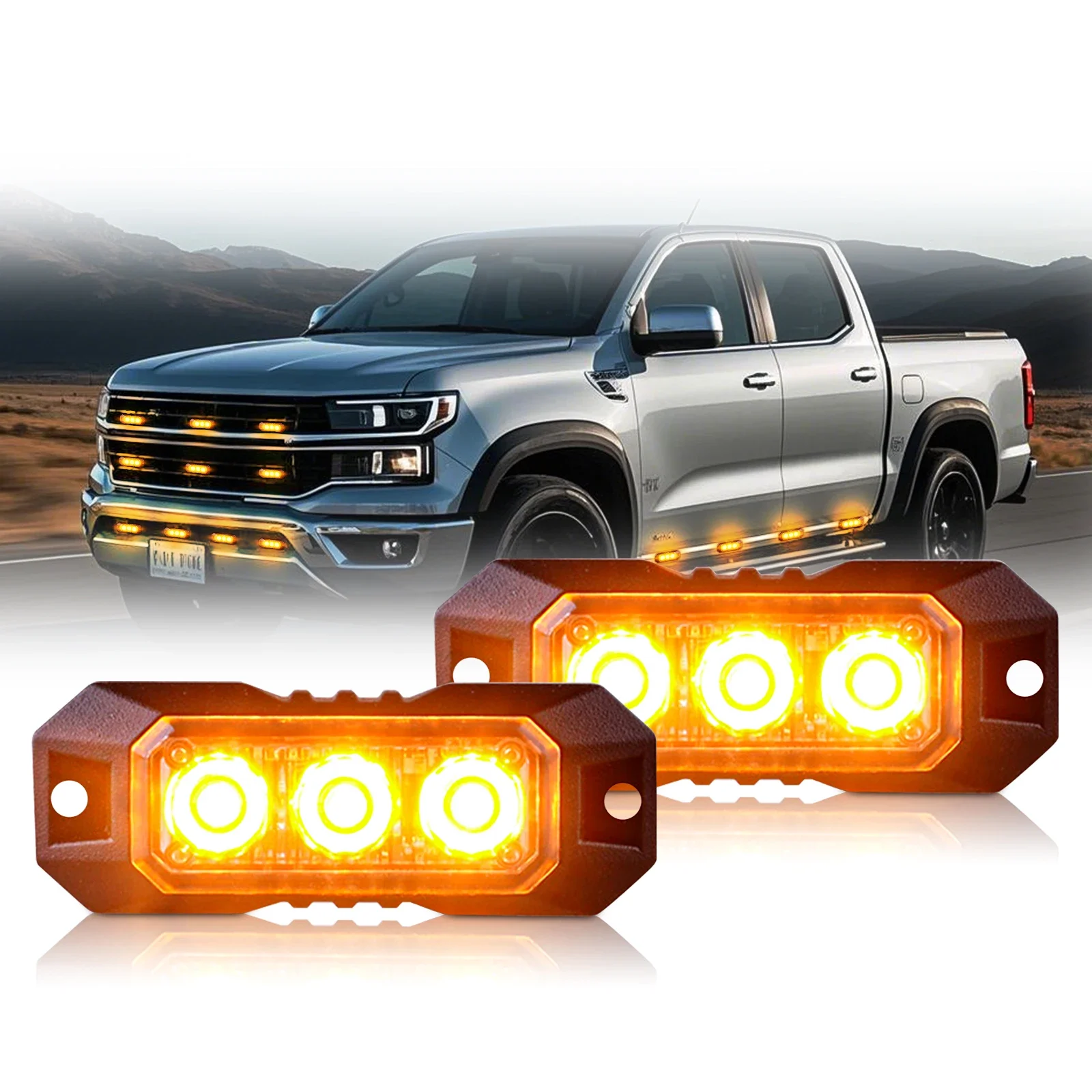 

2PCS 12-24V 3LED Strobe Lights car accessories headlight bulb with 17 Flash Modes – Waterproof IP65 Warning Emergency Light