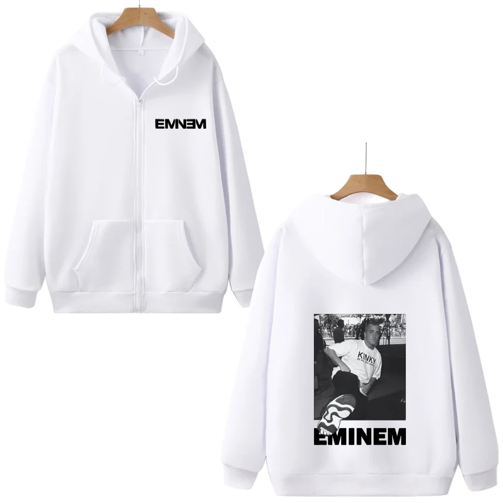 Music Eminem Rapper Album Zip Hoodie Concert Fan Gift Graphic Print Sweatshirts Retro Fashion Hip Hop Street