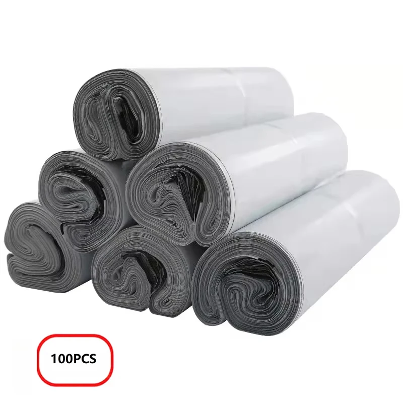 100Pcs Grey White Courier Bag PE Plastic Express Envelope 15x25cm-35x45cm Waterproof Self Sealing Bag For Express Delivery Use