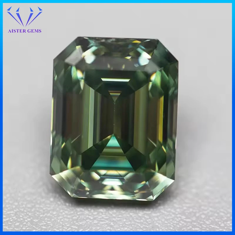 

Natural Emerald Cut Yellowis Green Moissanite Loose Stone 1.0-3.0ct VVS1 Quality Come With GRA Certificate Passes Diamond Tester
