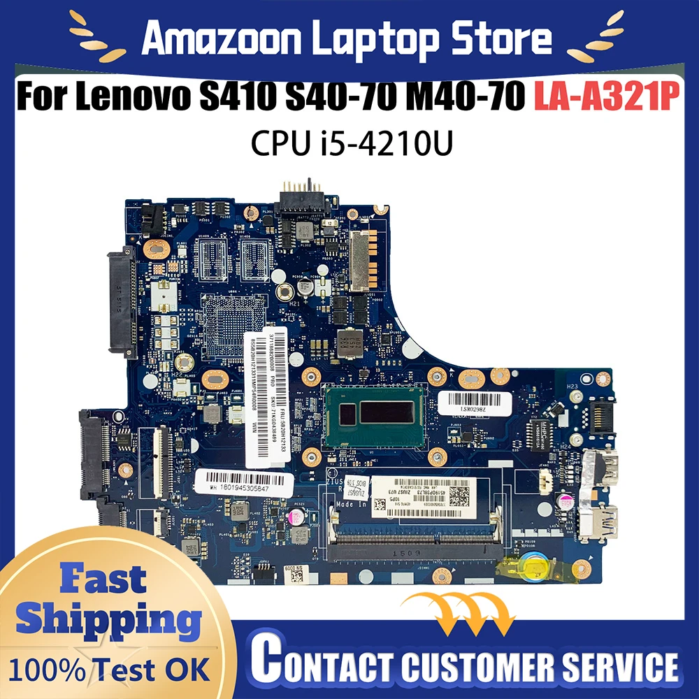 

For Lenovo S410 M40-70 S40-70 Laptop Motherboard LA-A321P With i3-4005U CPU Notebook Mainboard 100% Tested OK Ideapad 14296-1