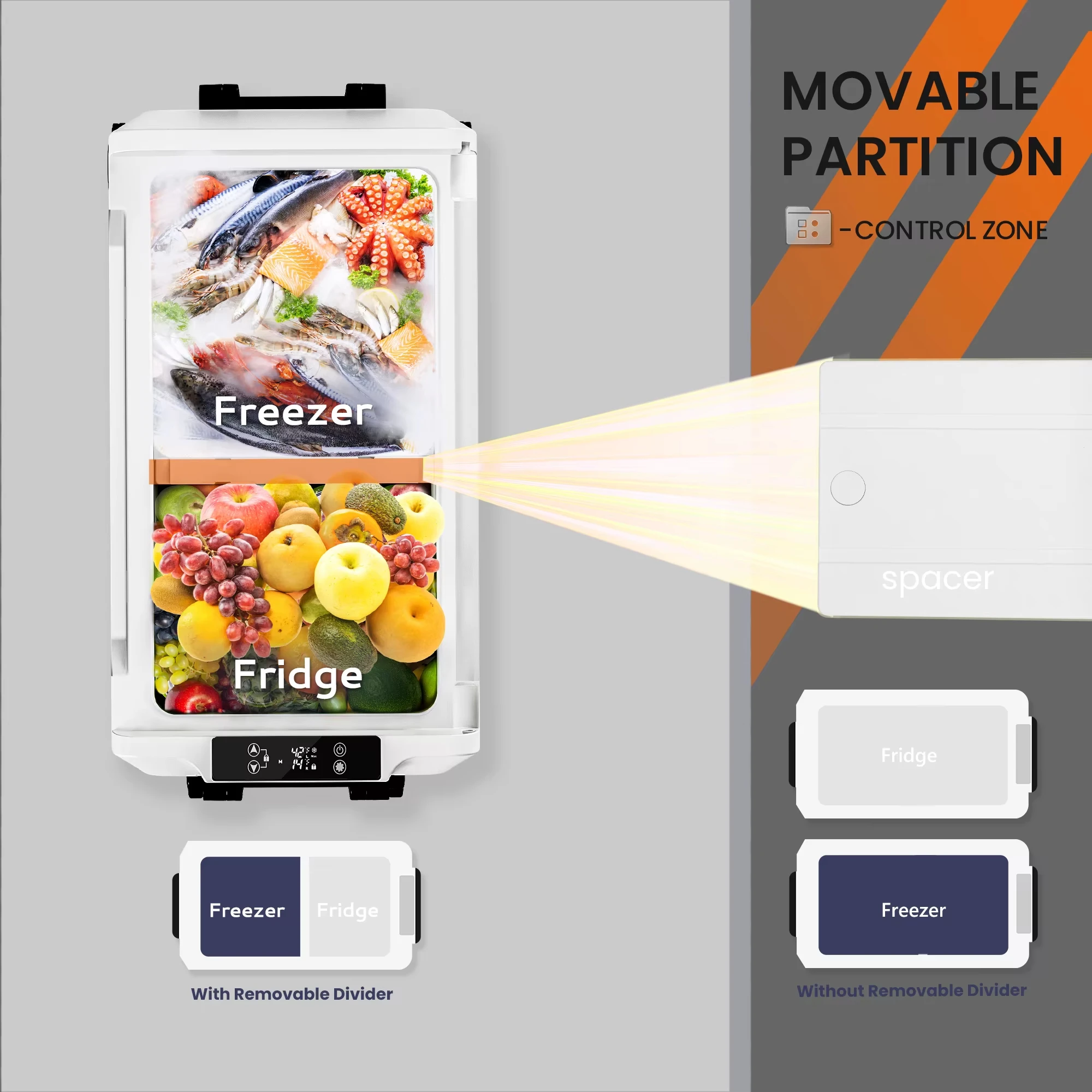 Portable 80L Refrigerator Freezer -4℉~68℉ Mini Fridge 12/24V DC&110-240V AC, Car Fridge for RV,Trunk with Dual Storage Zone