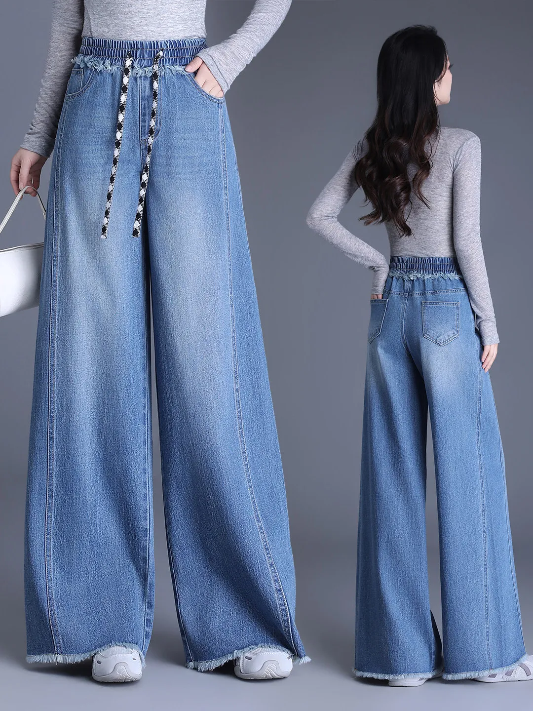 

High Waist Wide Leg Jeans Women's Loose Elastic Waist Denim Pants plus Size Comfortable Casual Long Trousers Spring 2026