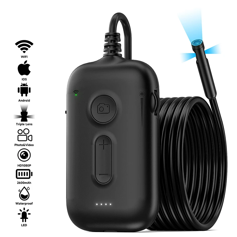 

Промышленный WIFI эндоскоп, водонепроницаемая сантехническая камера со светодиодной подсветкой, 2,0 МП, одинарный, двойной, тройной объектив, бороскоп для осмотра автомобиля