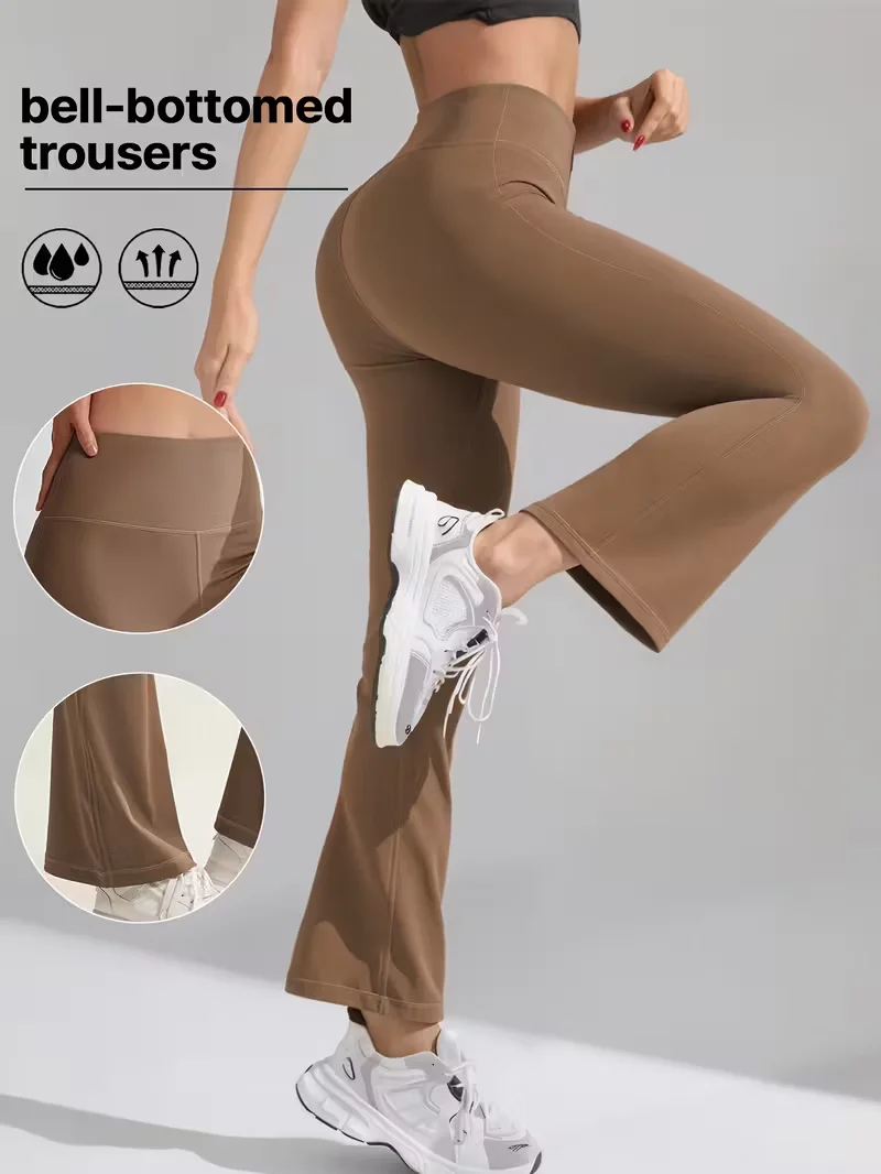 

Женская одежда: элегантные брюки-клеш с высокой талией, модный спортивный стиль, дышащие материалы, маст-хэв для бодибилдеров.