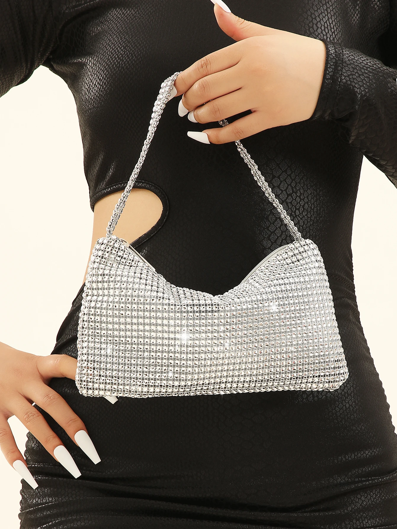 Fashion，gorgeous，Shiny rhinestone portable zippered evening bag suitable for weddings, parties, and gatherings