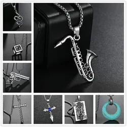 Classic Saxophone Men Necklace Stainless Steel Chain Pendant Necklace For Men Jewelry Gift Belgium Musical Instruments