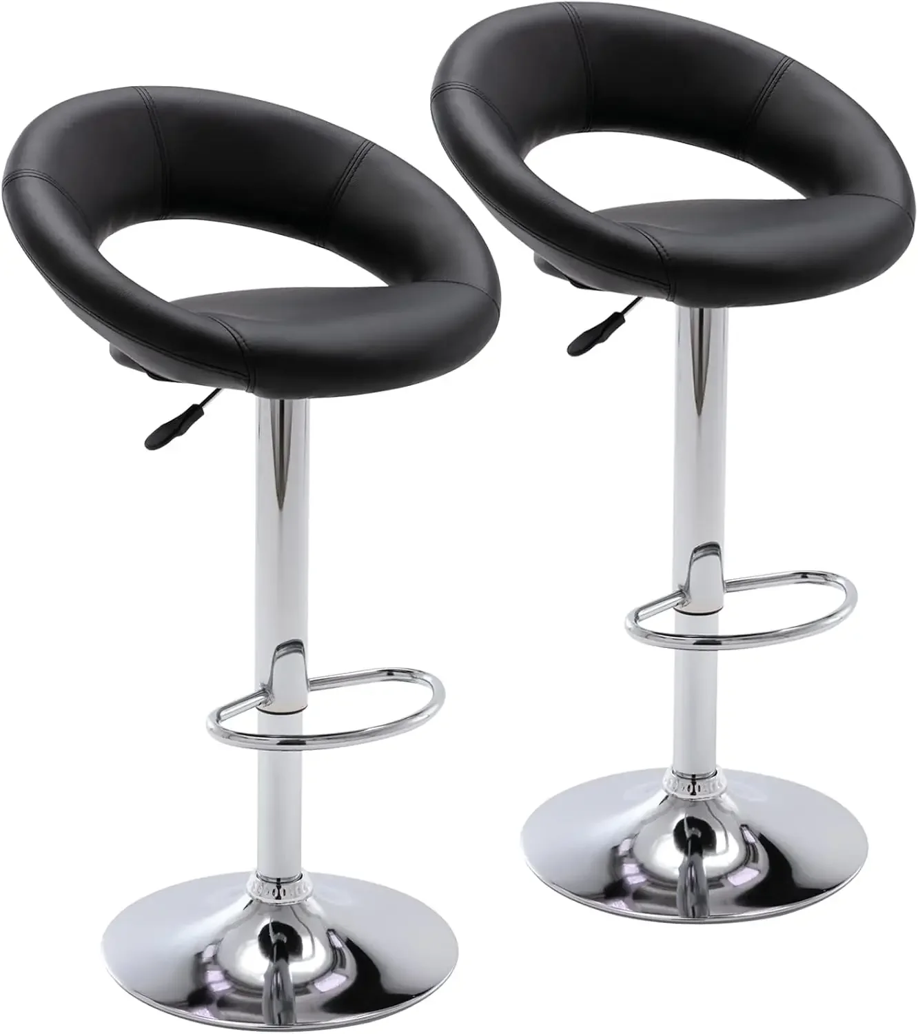 Adjustable Bar Stools, Modern Cute PU Leather Swivel Barstools with Hollow Back, Airlift Counter Height Bar Chairs for Kitchen