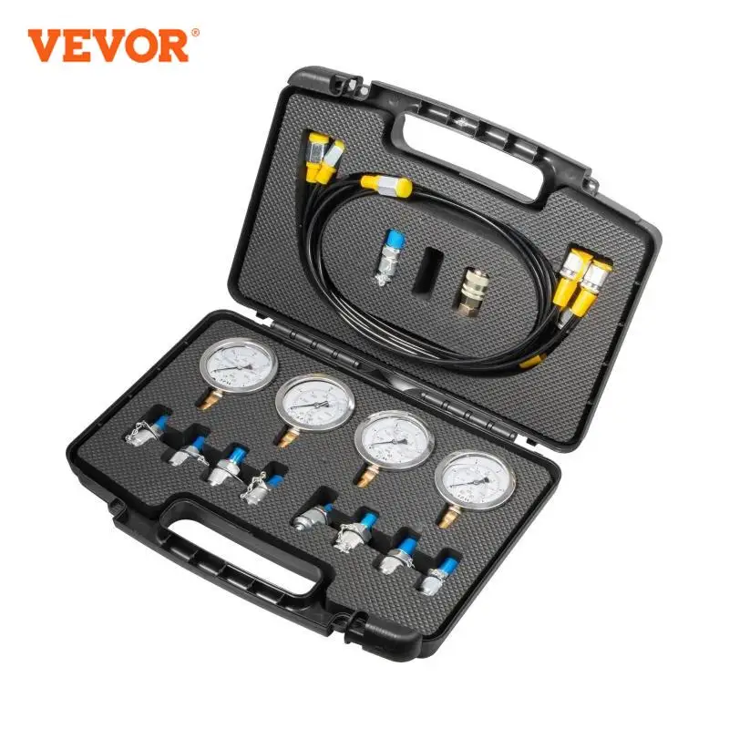 VEVOR Hydraulic Pressure Test Kit Gauges 10/25/40/60Mpa with 5.25ft/1.6m Test Hose for Excavator Construction Machinery Shipping