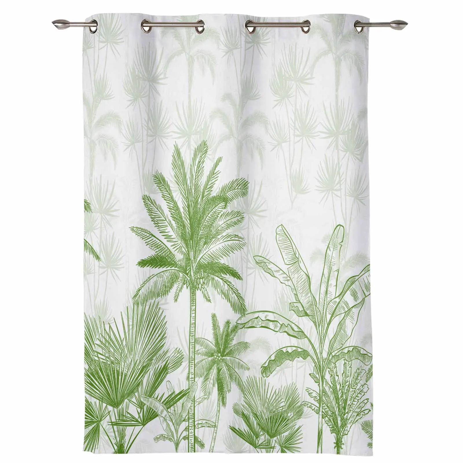 Summer Hand Drawn Tropical Plants Outdoor Curtain For Garden Patio Drapes Bedroom Living Room Kitchen Bathroom Window Curtain