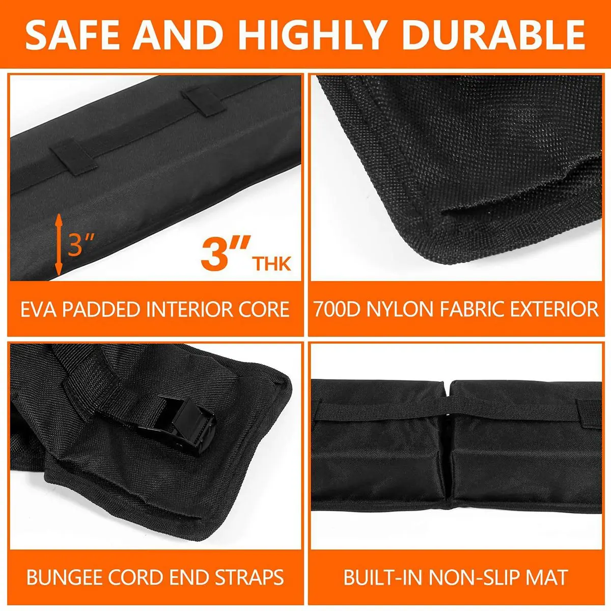 

#493L Car Soft Roof Rack Pads Luggage Carrier for Kayak Surfboard-SUP Canoe Kayak Accessories (black)