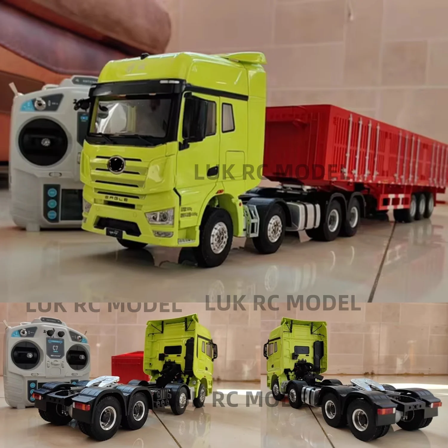 

1/24 Full Metal RTR Painted Jiefang J7 Green 8x8 RC Tractor RTR Sound Light System Radio Model Boy Tipper