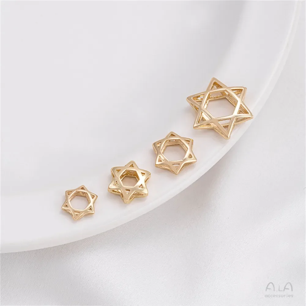 14K Gold Color Plated Brass Hollow Out Six Pointed Star Bead Ring Handmade Bead Separation Ring DIY Chain Jewelry Accessories