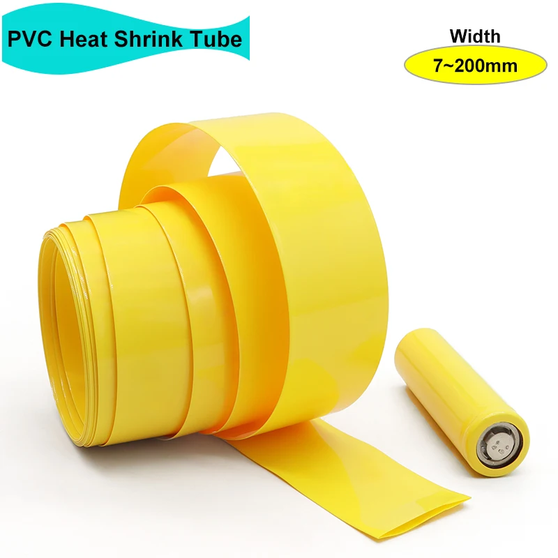 

1~20M Yellow 18650 Battery Pack Wrap 7~200mm Insulated Heat Shrinkable Cable Protector PVC Heat Shrink Tube Wrapping Film Case