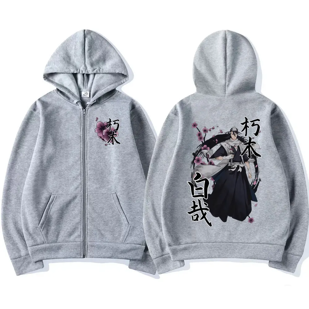Anime Bleach Kuchiki Byakuya Cherry Blossom Zipper Hoodie Men Women Fashion Casual Oversized Zip Up Jacket Man Fleece Sweatshirt