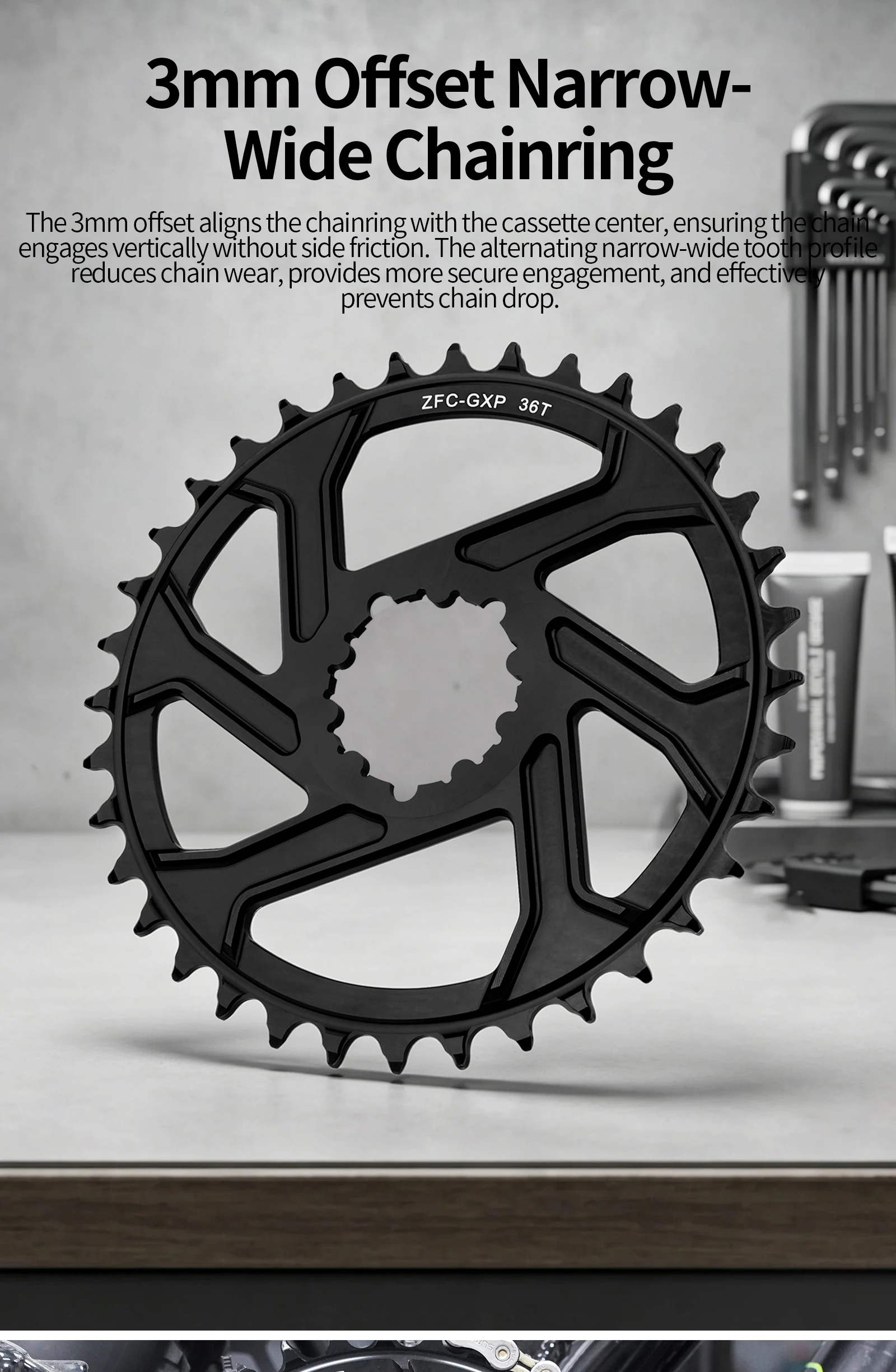 MEROCA MTB Kurbelgarnitur CNC Hohlgeschmiedeter Kurbelarm 3-Bolzen-Direktmontage-Kurbelgarnitur 3mm Offset 32T-38T 165/170mm Mountainbike-Kurbel – Detail 8