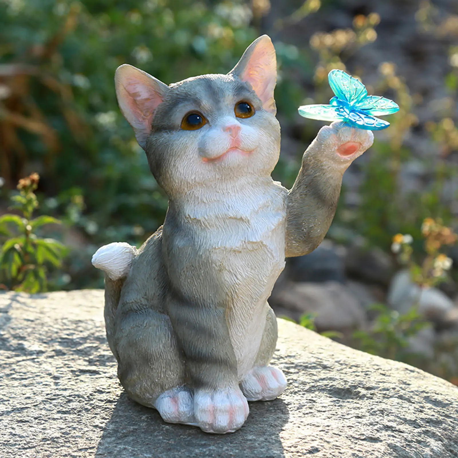 Outdoor Cat Sculpture Figurine Pendant Garden LED Solar Lights Cute Cat Animal Statue Sculptures  for Landscape Yard