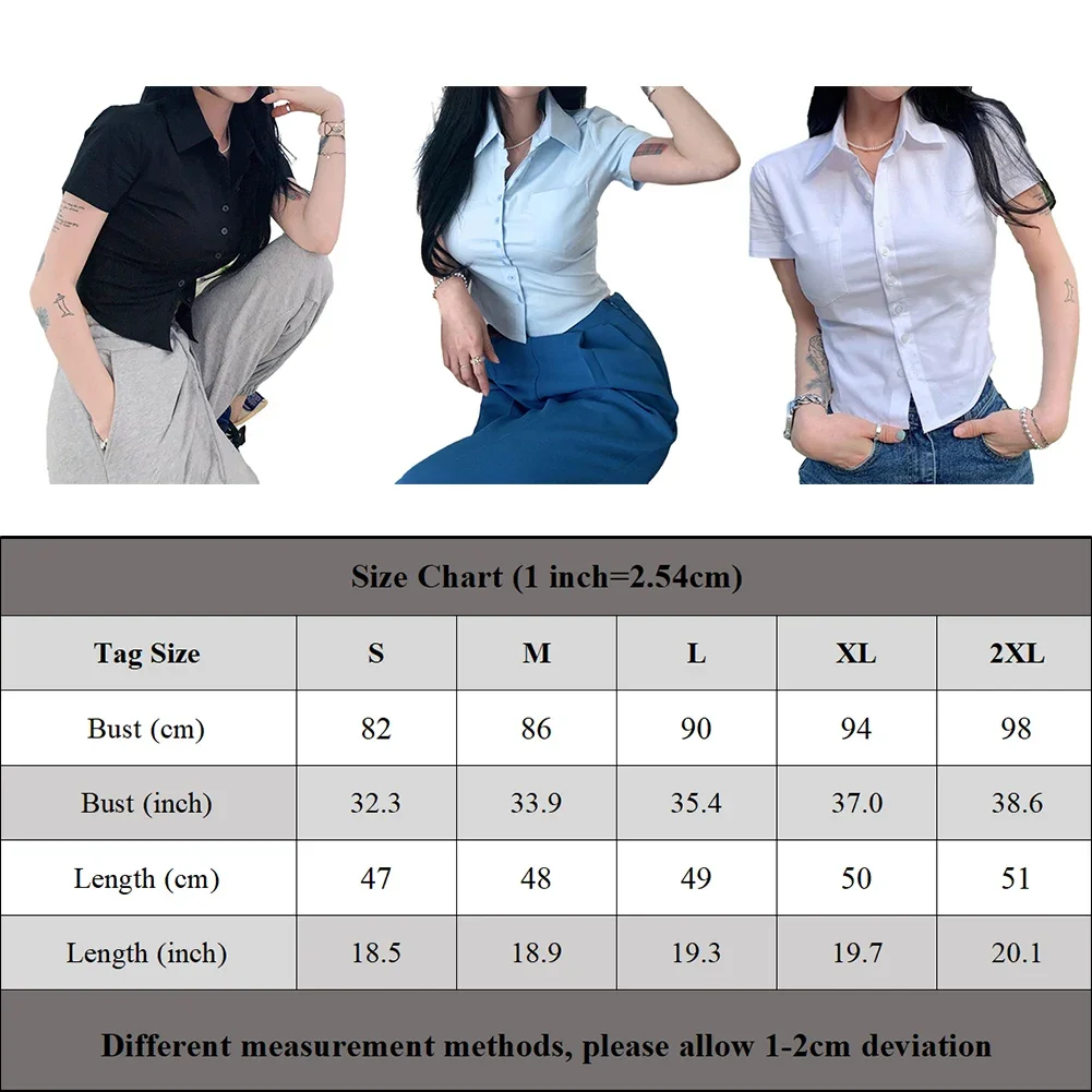 Deeptown Frauen weiße Bluse Basic Kurzarm Crop Shirts koreanische Mode adrette Stil Arbeit tragen sexy Büro-Look Sommer Tops