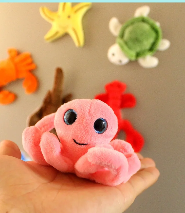 1Pc Cartoon Plush Doll Refrigerator Sticker Ocean Animal Turtle Clown Fish Lobster Dolphin Magnetic Sticker Doll Magnet Doll