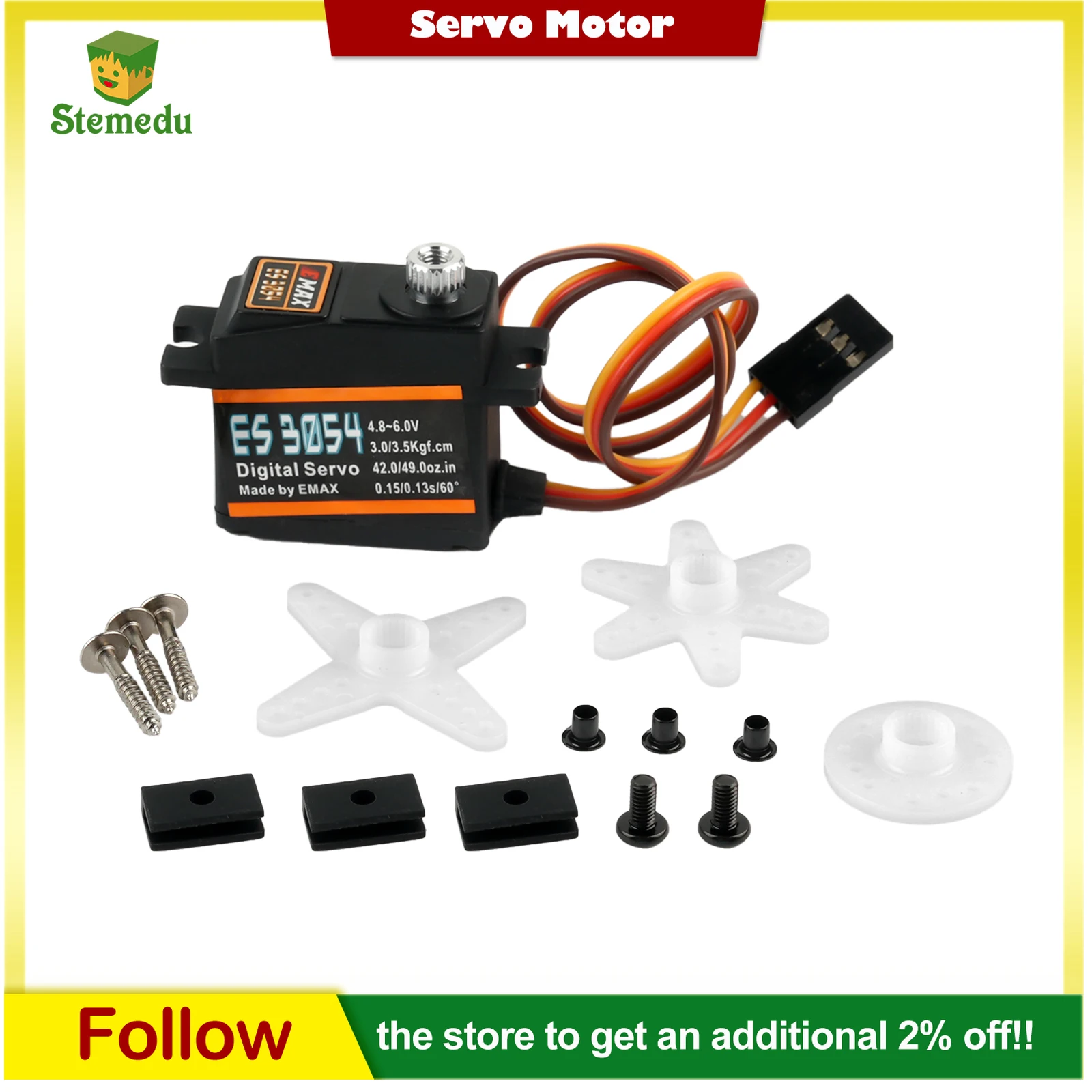 

Emax ES3054 Digital Servo 3.5kg 0.13s - 17g Metal Gear 23T Spline Micro Servo for RC Airplane/Fixed Wing Models (1/2/4PCS)