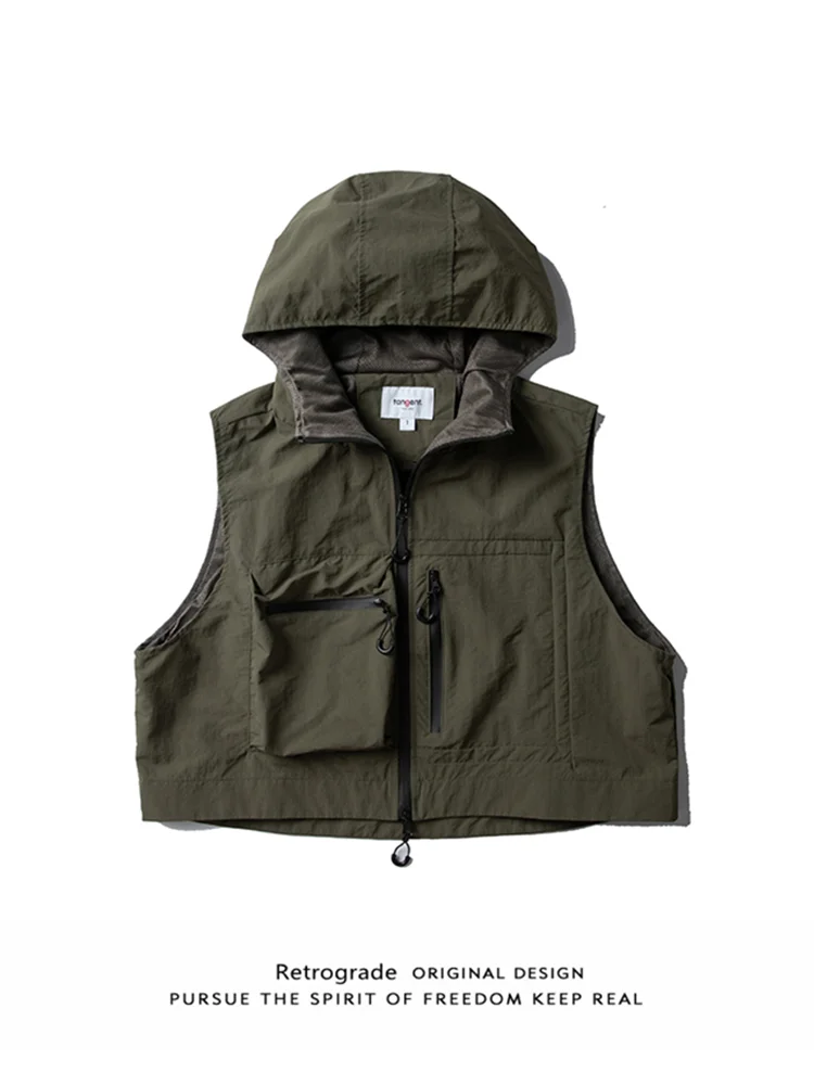 

Mountain outdoor functional tooling hooded vest men's and women's camping fishing shoulder vest versatile sleeveless vest