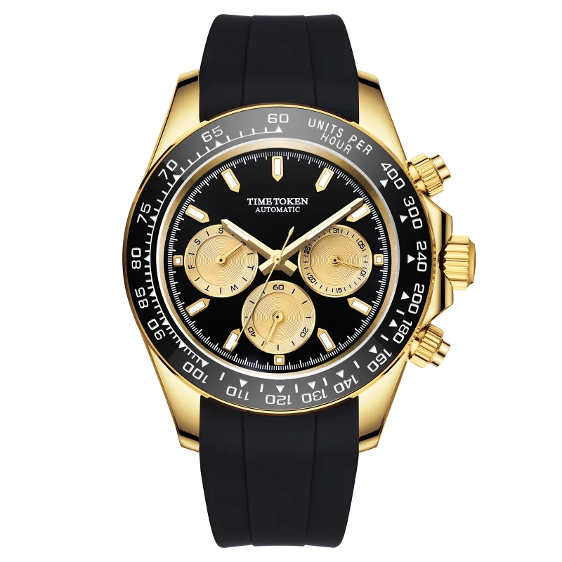 

Мужские водонепроницаемые спортивные часы TIME TOKEN 40 мм, ретро-механический хронограф V2, сапфировое стекло, браслет из нержавеющей стали
