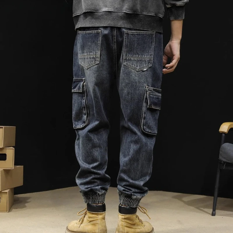 Pantalones vaqueros holgados para hombre, ropa vaquera de lujo Y2k 2000s, ropa elegante de pierna ancha Kpop de otoño, pantalones vaqueros Cargo para hombre