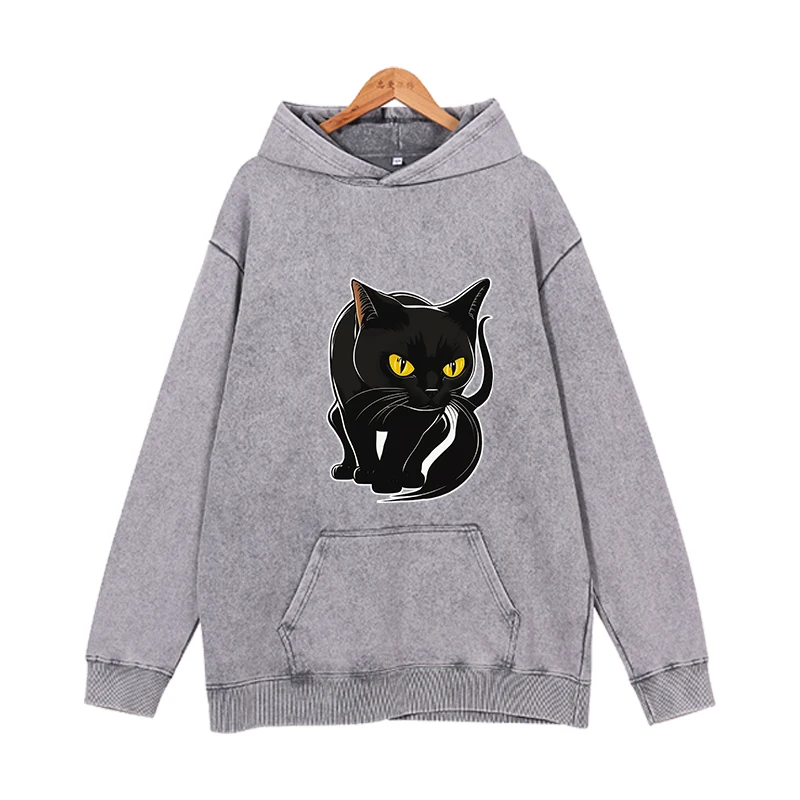 Black Cat for Halloween Hoodies Men Fashion Graphic Printed Sweatshirts Women Casual Harajuku Streetwear Friends