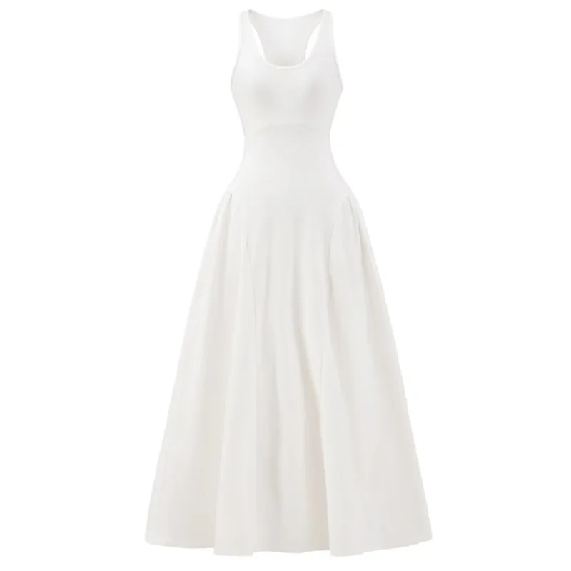 HKSH 春夏新作 レディース タイドシック インファッション エレガント スリムフィット タンクドレス 無地 ノースリーブ Aライン ロングドレス HK5629