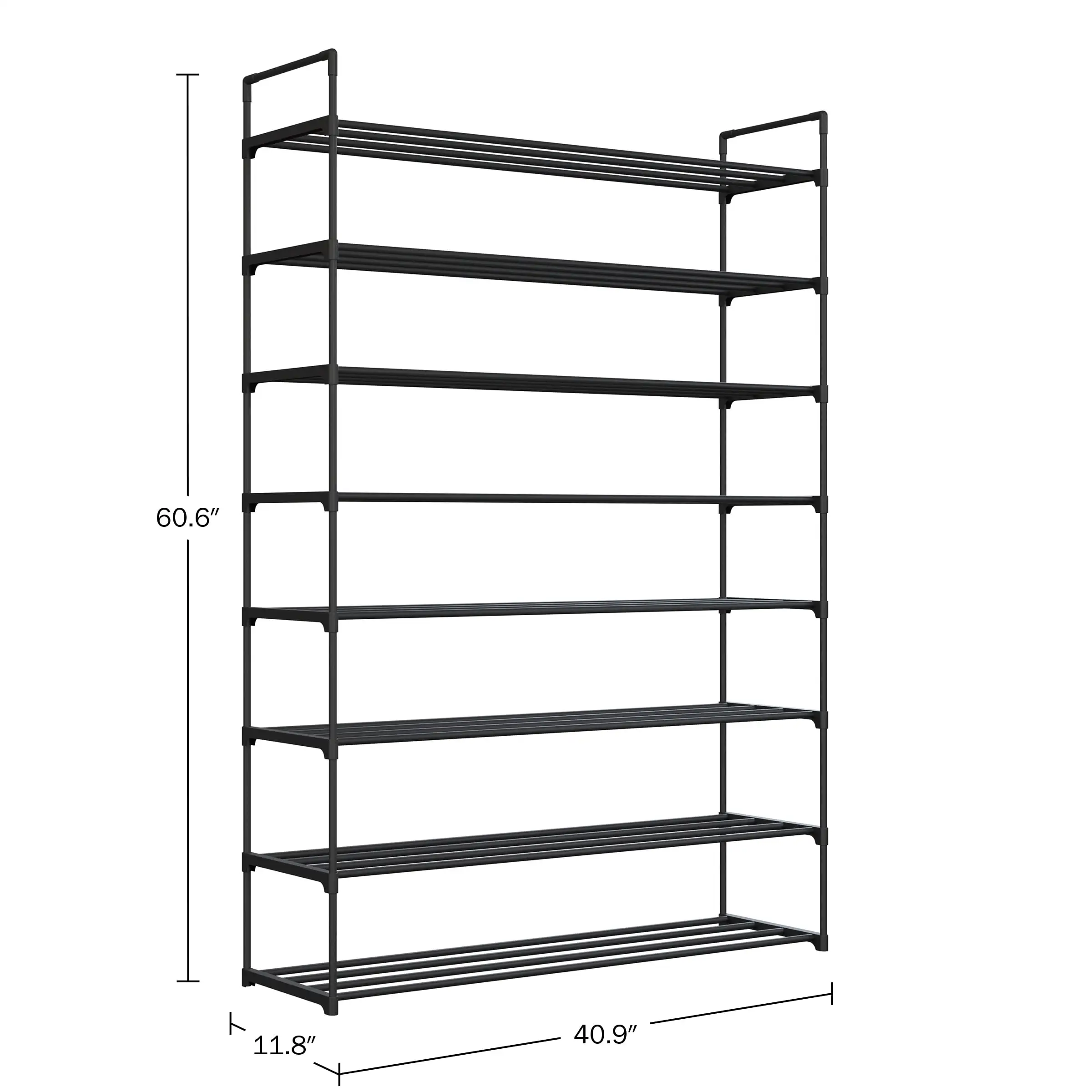 

Shoe Rack - 8-Tier Shoe Organizer for Closet, Bathroom, Entryway - Shelf Holds 40 Pairs Sneakers, Heels, Boots by (Black)