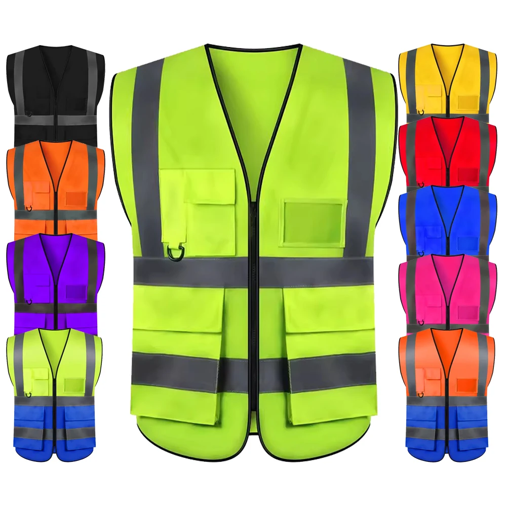 Hi Vis Viz Vest with High Visibility Tape Safety Work Vest with 5 Pockets for Men and Women