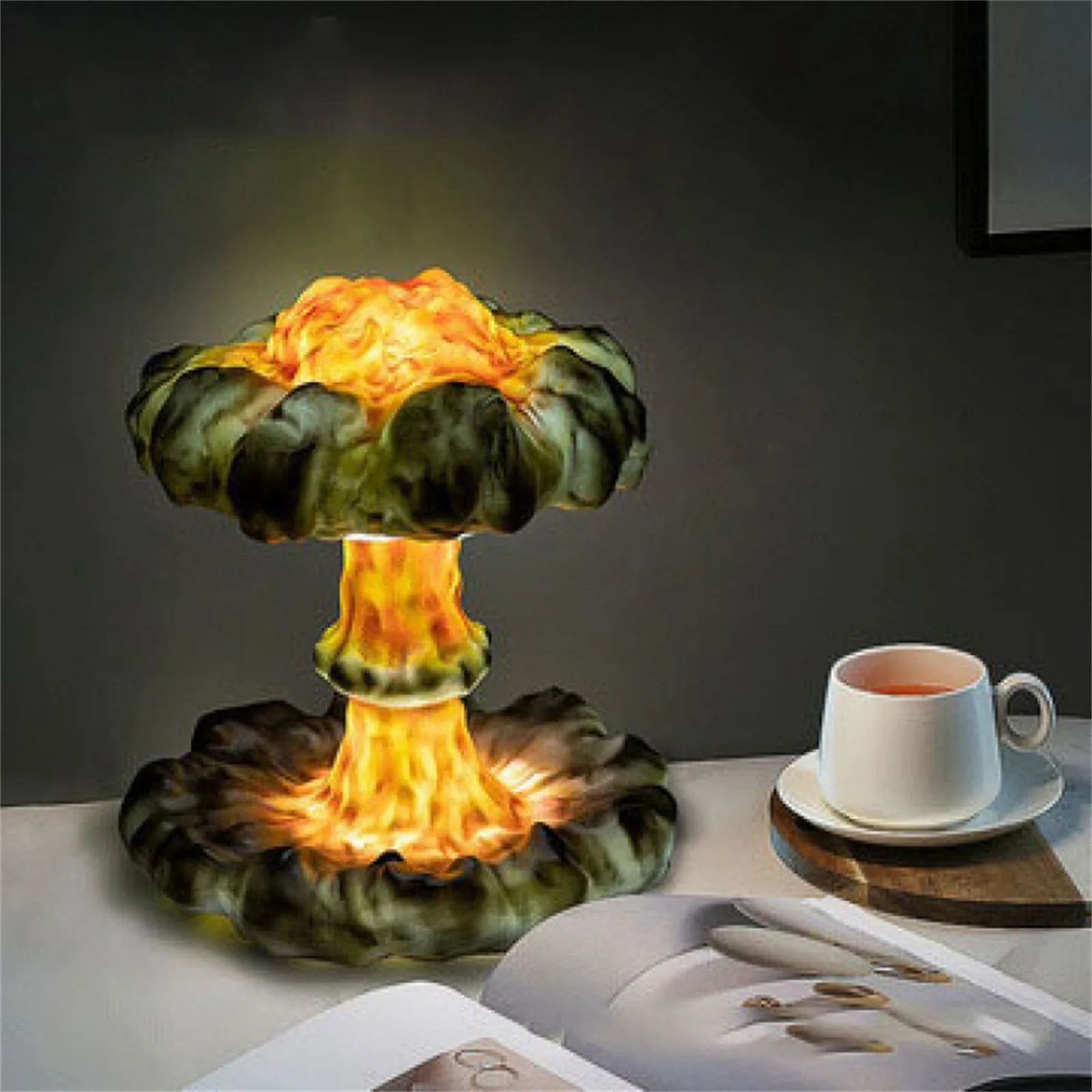 Nuclear Explosion Mushroom Cloud Led Desk Lamp Stepless Dimming Art Desk Lamp Resin Night Light Three-Color Adjustment