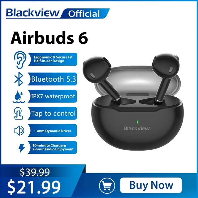 Blackview heasets airbuds 6 bluetooth 5.3ヘッドセットtwsワイヤレスイヤホンタッチ制御ヘッドフォンとマイク  - AliExpress