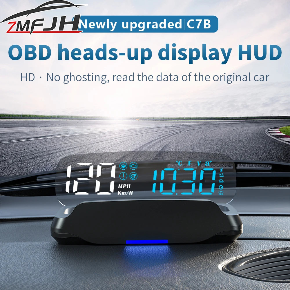 Car OBD Head Up Display Digital Speedometer Speed Monitor Clock Overspeed Alarm Water Temp Voltage RPM Gauge On Board Computer