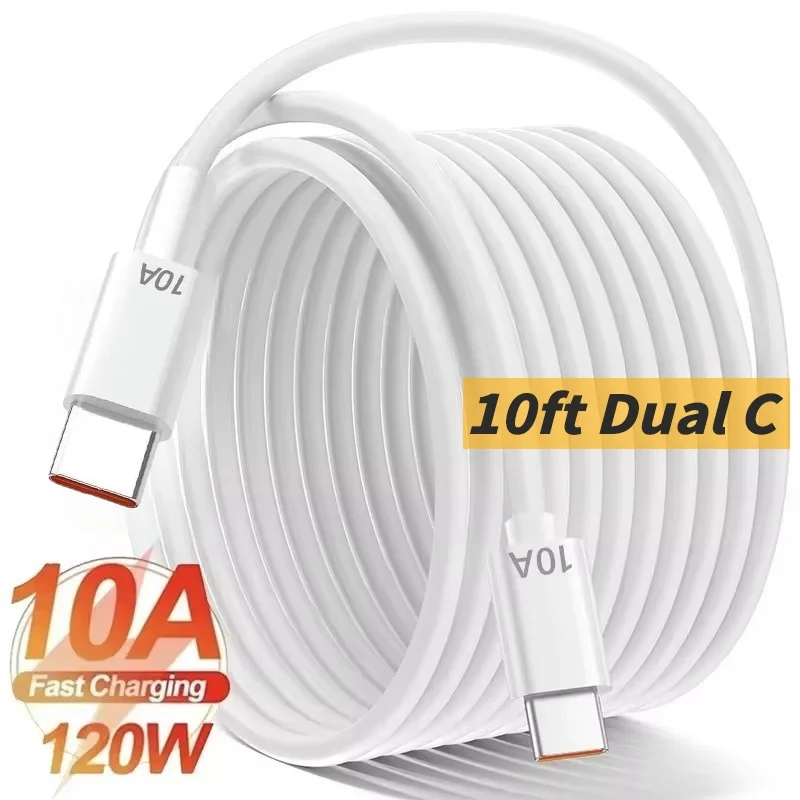 10A 120W USB C to USB Type C Cable Fast Charge For iPhone 15 Pro Max Plus iPad PD Dual Type C Data Line For Samsung Xiaomi