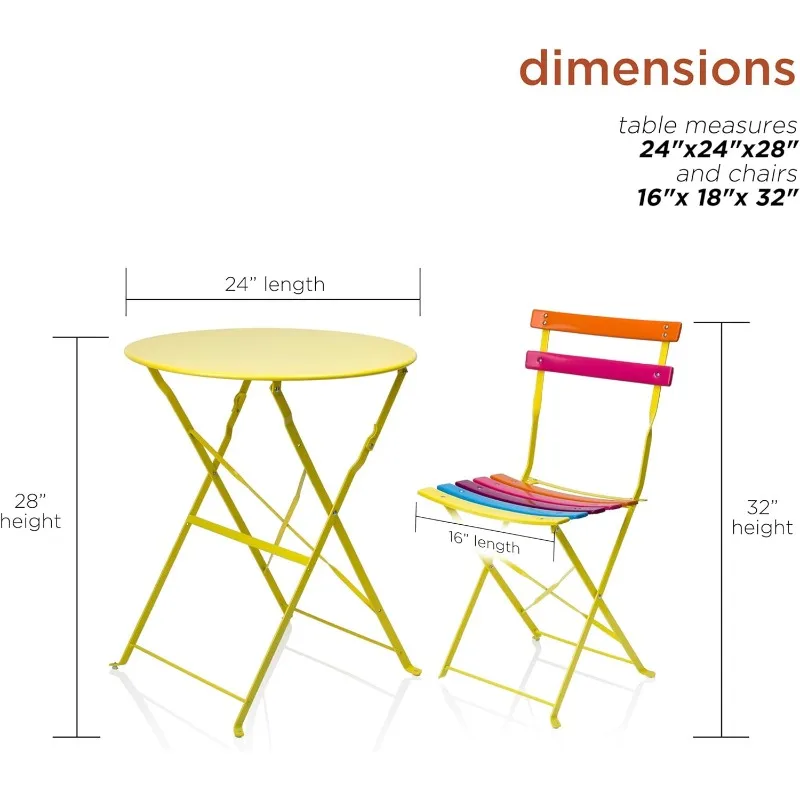 Indoor/Outdoor 3-Piece Bistro Set Folding Table and Chairs Patio Seating