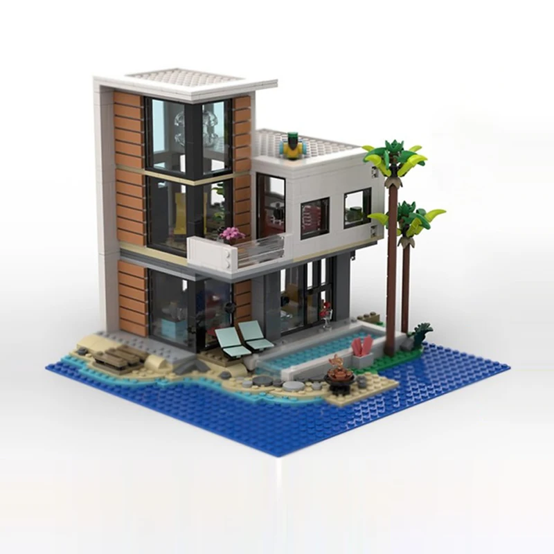 City Street View Model MOC Building Bricks Modern Beach House Modular Technology Gifts Holiday Assemble Children Toys Suit