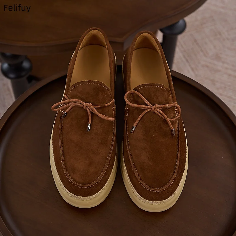 Bowknow Men's Loafers Soft Cow Suede Slip-on Shoes Man Flats Lightweight Comfortable Driving Shoes For Man Summer Casual Shoes
