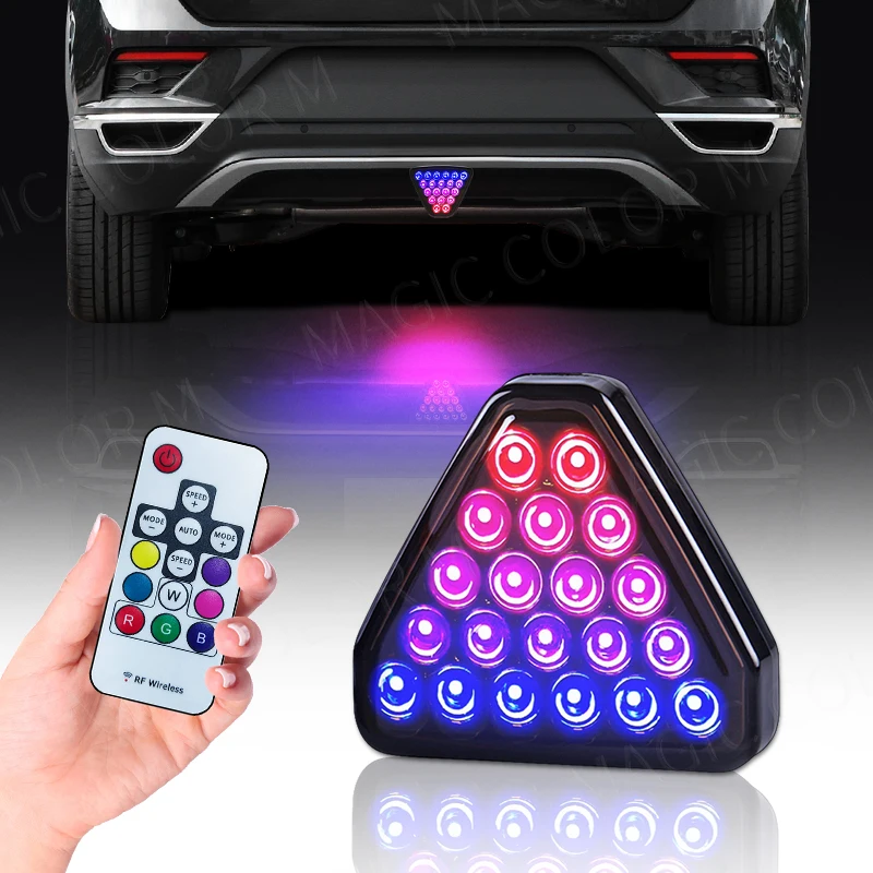 Car Pilot Lights RGB Strobe Light For F1 Style Motorcycle Triangle Rear Brake Lamp Warning Stop Safety Black Red Remote Control