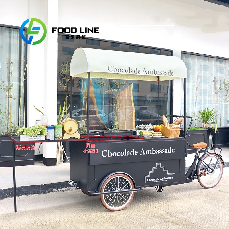 customize 3 Wheel Cargo Bike Street Food Delivery Crepe Display Freezer Ice Cream Coffee Push Bike Food Cart