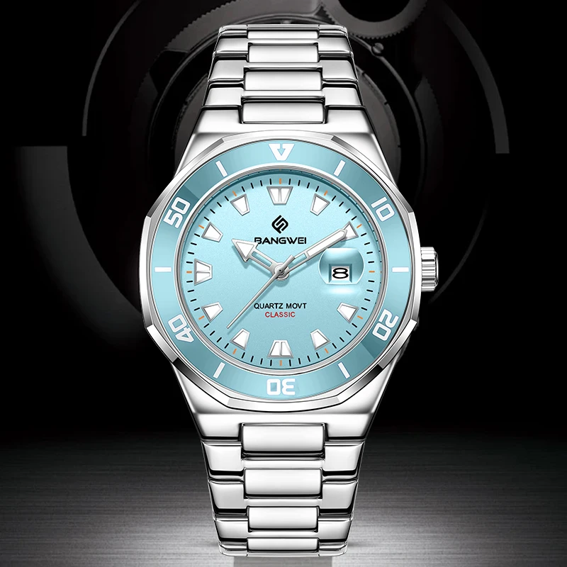 BANGWEI LIGE Quartz Watch Men Waterproof Luminous Wristwatch Comfortable Steel Daily Office Gifts Casual Auto Date Watches Male