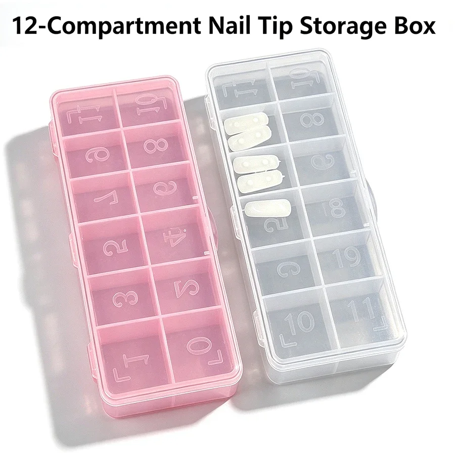 12 Grid Nail Tip Storage Box, False Tips Case with Printed Marking, Jewelry Rhinestone Bead Organizer Container view 2