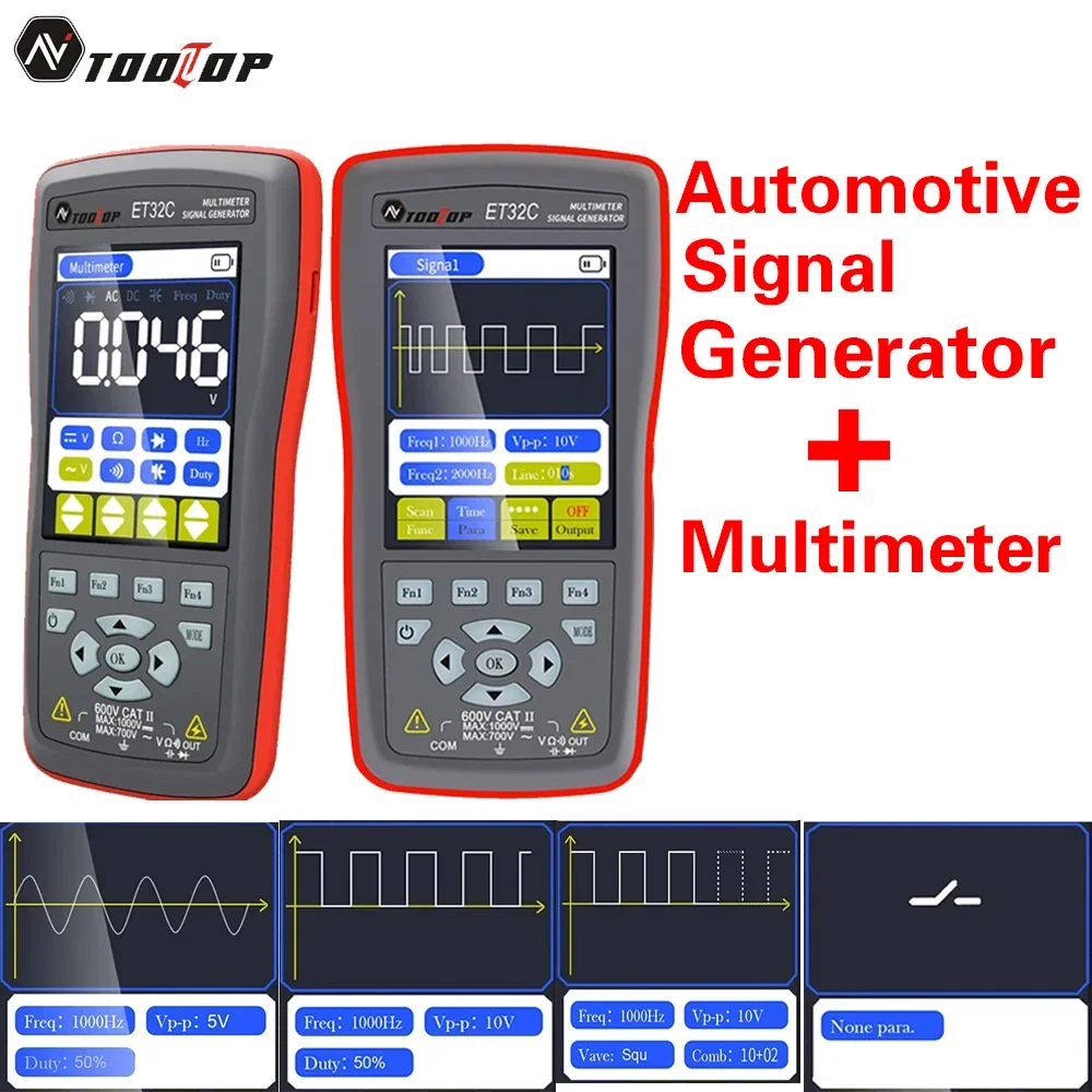 TOOLTOP ET31C/32C Automotive Signal Generator Multimeter 9999Hz -12V~+12V PWM Automotive Sensor Simulator Ignition Coil Test